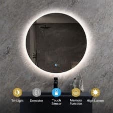 Image of Lumora 600mm Round Backlit LED Bathroom Mirror Tri-Light Touch Demister IP44