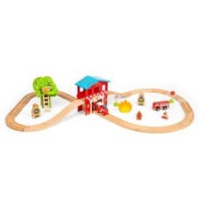 Image of Bigjigs Rail Wooden Fire Emergency Station Train Track Play Set