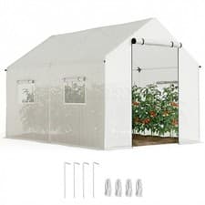 Image of Outsunny Tunnel Greenhouse with PE Cover, Wide Door, 2 x 3 m, White