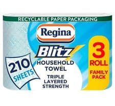 Image of Regina Blitz Kitchen Towel Rolls 3 Ply | 3 Rolls | 70 Sheets Per Roll uk