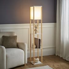 Image of Floor Lamp Shelves Standard Shelf Storage Wooden Standing Living Room Light