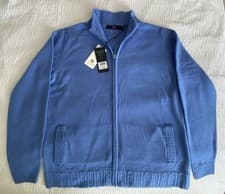 Image of Isle Essentials Blue 100% Pure Merino Wool Full Zip Cardigan - Size M UK 16 NWT