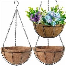 Image of Round Wire Hanging Plant Basket Metal Holder Coconut Liner Garden Pot