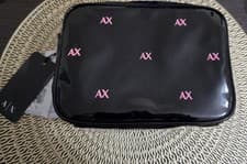 Image of Armani Exchange Patent Crossbody Black Bag Pink Detailing, Detachable Strap BNWT