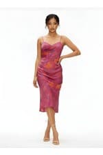 Image of Chi Chi London Cami Ruched Floral Print Midi Dress  Pink Size 12