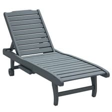 Image of Outsunny Wooden Sun Lounger Outdoor Patio Sun Bed w/ Pull-out Table Grey