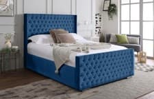 Image of OTTOMAN STORAGE CHESTERFIELD PLUSH VELVET BED FRAME- WINGED HEADBOARD