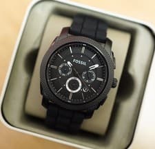 Image of New Fossil Black Mens Watch With Silicone Strap FS4487 RRP €179