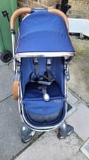 Image of Egg Regal Blue Chrome Pram with newborn inserts and foot muffs
