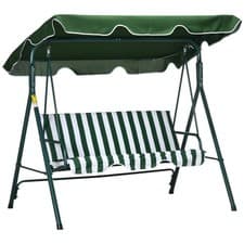 Image of Outdoor 3-person Porch Swing Chair with Adjustable Canopy Green