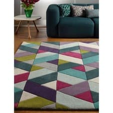 Image of Funk Chevron 02 Blue Green Rug Large Living Room Geometric Wool Area Rugs