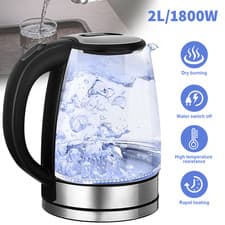 Image of 2L Electric Kettle Glass 360 Blue LED Illuminated Jug Auto Shut Off Protection