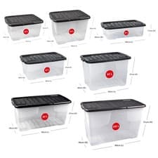 Image of Strata Curve Plastic Storage Box with Black Lid - Clear / Next day Delivery