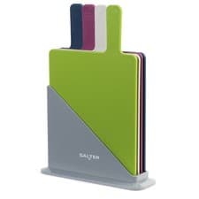 Image of Salter Chopping Board Set & Stand Multi-Coloured Preventing Cross Contamination