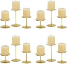 Image of Nuptio Pillar Candle Holder Gold-12 Pcs Metal Candelabra Candlestick Stand Candl