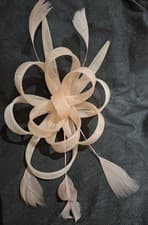 Image of Beautiful Sinamay Fascinator On Clip. Versatile Nude Colour with Feathers