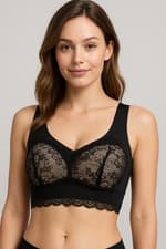 Image of Women’s Black Wireless Lace Bralette – Medium Size, Padded Seamless Soft Bra