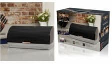 Image of Tower Linear Roll Top Stainless Steel Bread Bin Black & Rose Gold Home T826000RW