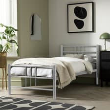 Image of Home Atlas Single Metal Bed Frame - Silver | Modern Strong Bedroom Furniture Bed