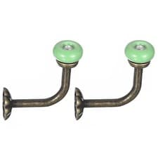 Image of Wall Hooks, 2Pcs - Zinc Alloy Single Prong Ceramic Handle Coat Hook (Green)
