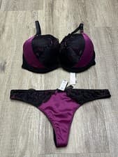 Image of Ann Summers Glorious Purple Plunge Padded Bra & Thong 34DD 10