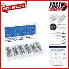 Image of Versatile 135Pcs Aluminum Rivets Kit - Perfect for Metal, Wood, and Plastic