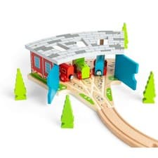 Image of Bigjigs Rail Wooden Triple Engine Shed, Includes Splitter Track, Kids Train Set