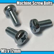 Image of 100x Machine Screws M5 x 12mm Pozi Head Bolts M5 PoziDrive Screws Steel Metal