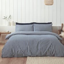 Image of Catherine Lansfield Cosy Winter Brushed Stripe Duvet Cover Bedding Set Navy