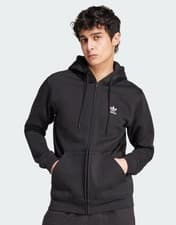 Image of Adidas Trefoil Essential Full-Zip Hoodie Black/White-ALL SIZES-Genuine-RRP £55