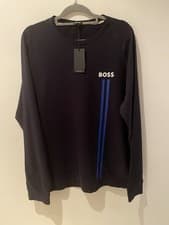 Image of Boss NEW Authentic Stripe Logo Crew Sweat Top - Navy