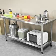 Image of Stainless Steel Rolling Work Table Kitchen Prep Table Commercial Catering Table