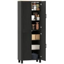 Image of HOMCOM Modern Kitchen Cupboard Storage Cabinet with 6 Shelves, Black