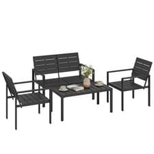 Image of Outsunny 4 Piece Garden Furniture Set, HDPE Metal Outdoor Sofa, Black