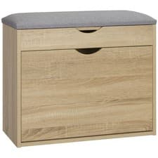 Image of HOMCOM Entryway Shoe Bench with Cushion Storage Cabinet for Living Room Natural