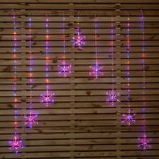 Image of 1.2m x 1.2m Snowflake Pin Wire Christmas Curtain Lights with 339 Rainbow LEDs
