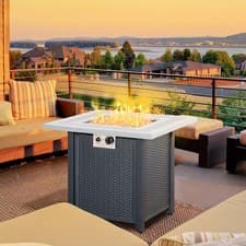 Image of Square Propane Fire Pit Table 40000 BTU Gas Firepit w/ Lava Rocks and Lid