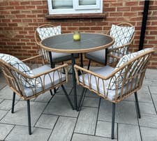 Image of Rattan Garden Dining Set 4 Seater Table Cushion Chairs Wicker Patio Furniture