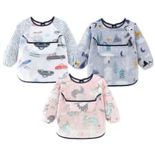Image of Full Long Sleeve Baby Kids Bibs Baby Toddler Weaning Feeding Apron Waterproof