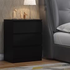 Image of 3 Drawer Chest of Drawers Matt Black Bedroom Furniture