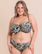 Image of Curvy Kate Bikini Top Underwired Bandeau Ripple Reef Womens Black Print Size D-K