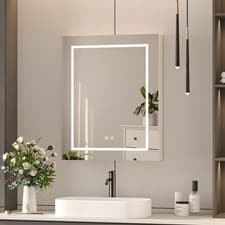 Image of LED Bathroom Mirror Cabinet with Lights Shaver Socket Storage Demister 760x600mm