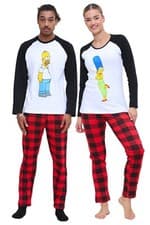 Image of Couple PJs Simpsons Cotton Lounge Wear Pyjamas Set Nightwear Long Sleeve