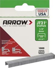 Image of Arrow Staples JT21 T27 TR45 6mm (1/4") Upholstery Stapler Heavy Duty Box Of 1000