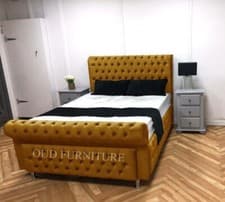 Image of MODERN PLUSH VELVET UPHOLSTERED SLEIGH BED FRAME IN ALL COLOURS AND SIZES