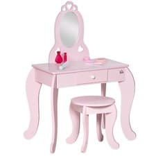 Image of HOMCOM Kids Vanity Table & Stool Girls Dressing Set Make Up Desk with Mirror