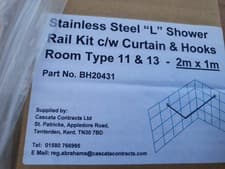 Image of Brye tech Stainless Steel L Shower Rail Kit C/W Curtain & Hooks Room Type 11&13