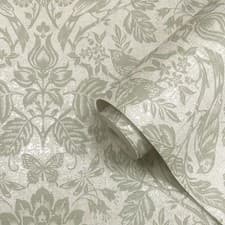 Image of Vinyl Wallpaper Sage Green Hawthorn Meadow Damask Foliage Textured Holden 76001