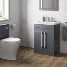 Image of Grey Gloss Freestanding Vanity Unit with Basin - 600mm Modern Bathroom