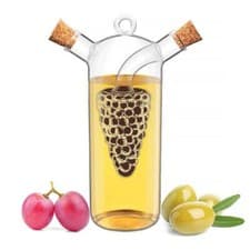 Image of 2 in 1 Oil and Vinegar Dispenser Glass Olive Oil Bottle Double Pourer with Cork
